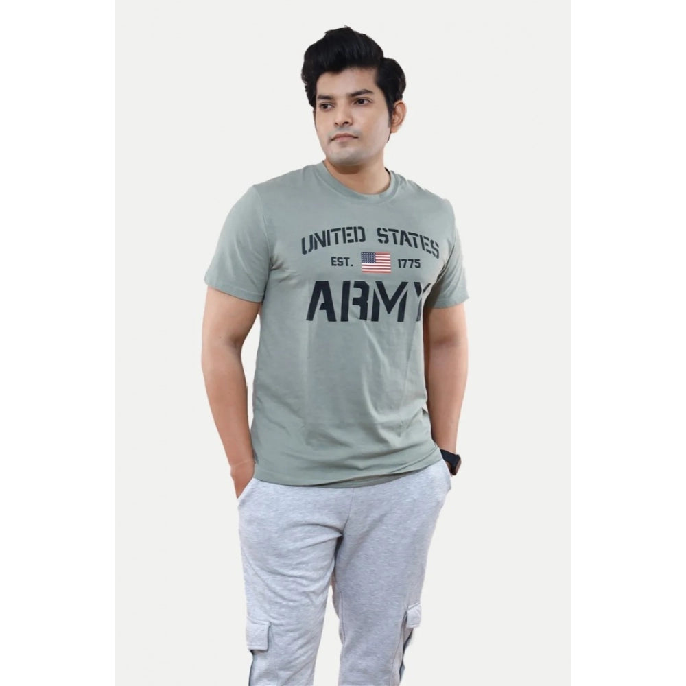 Men's Casual Half sleeve Printed Cotton Crew Neck T-shirt (Grey)