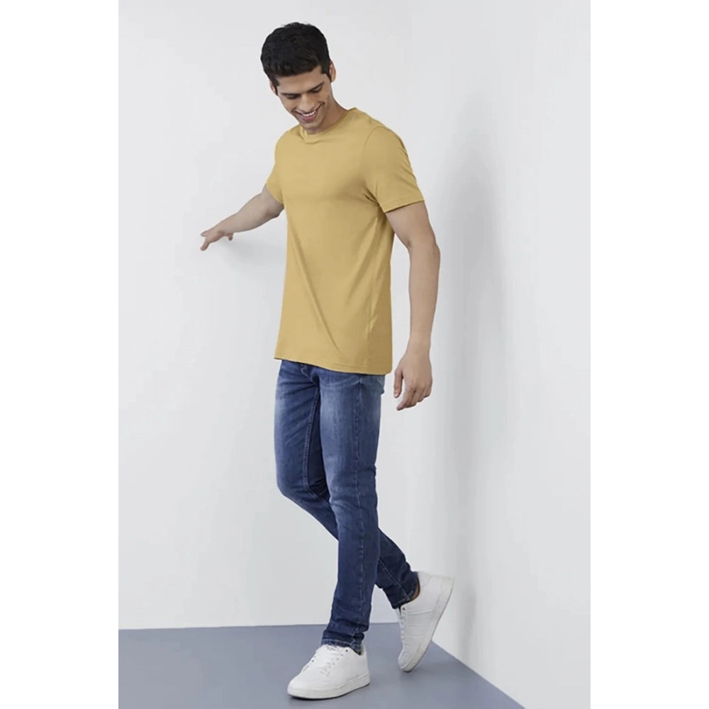 Men's Casual Half sleeve Solid Polyester Crew Neck T-shirt (Sand)