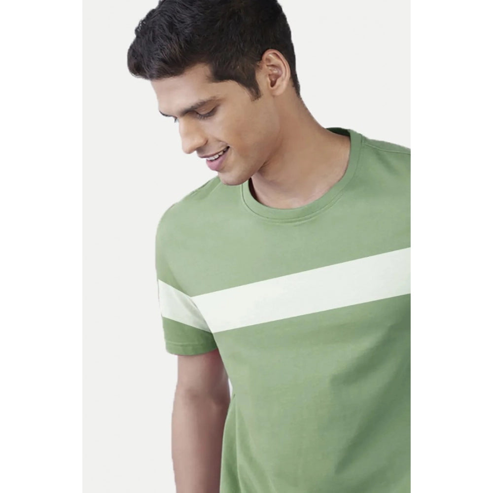 Men's Casual Half sleeve Stripped Cotton Crew Neck T-shirt (Light Green)