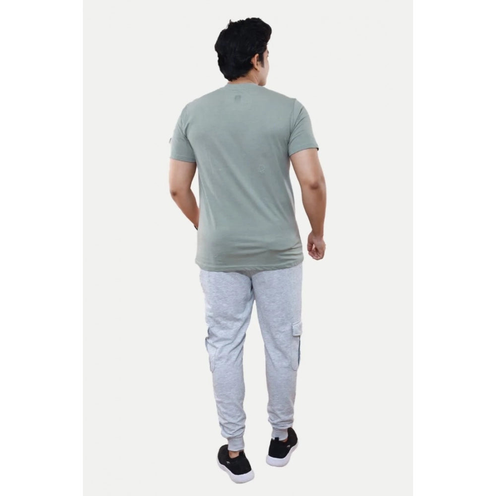 Men's Casual Half sleeve Printed Cotton Crew Neck T-shirt (Grey)