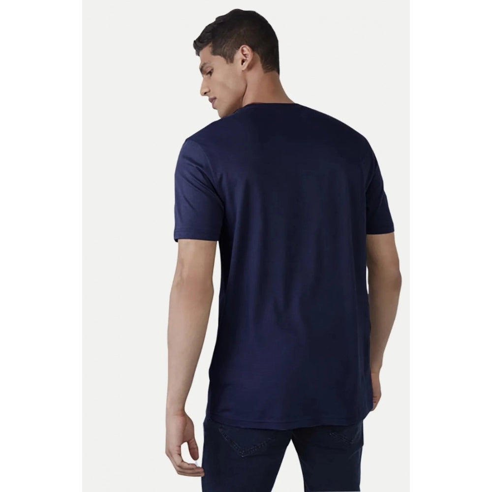 Men's Casual Half sleeve Printed Polyester Crew Neck T-shirt (Navy)