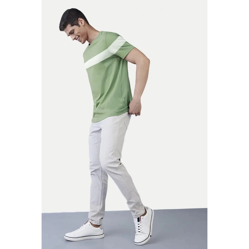 Men's Casual Half sleeve Stripped Cotton Crew Neck T-shirt (Light Green)
