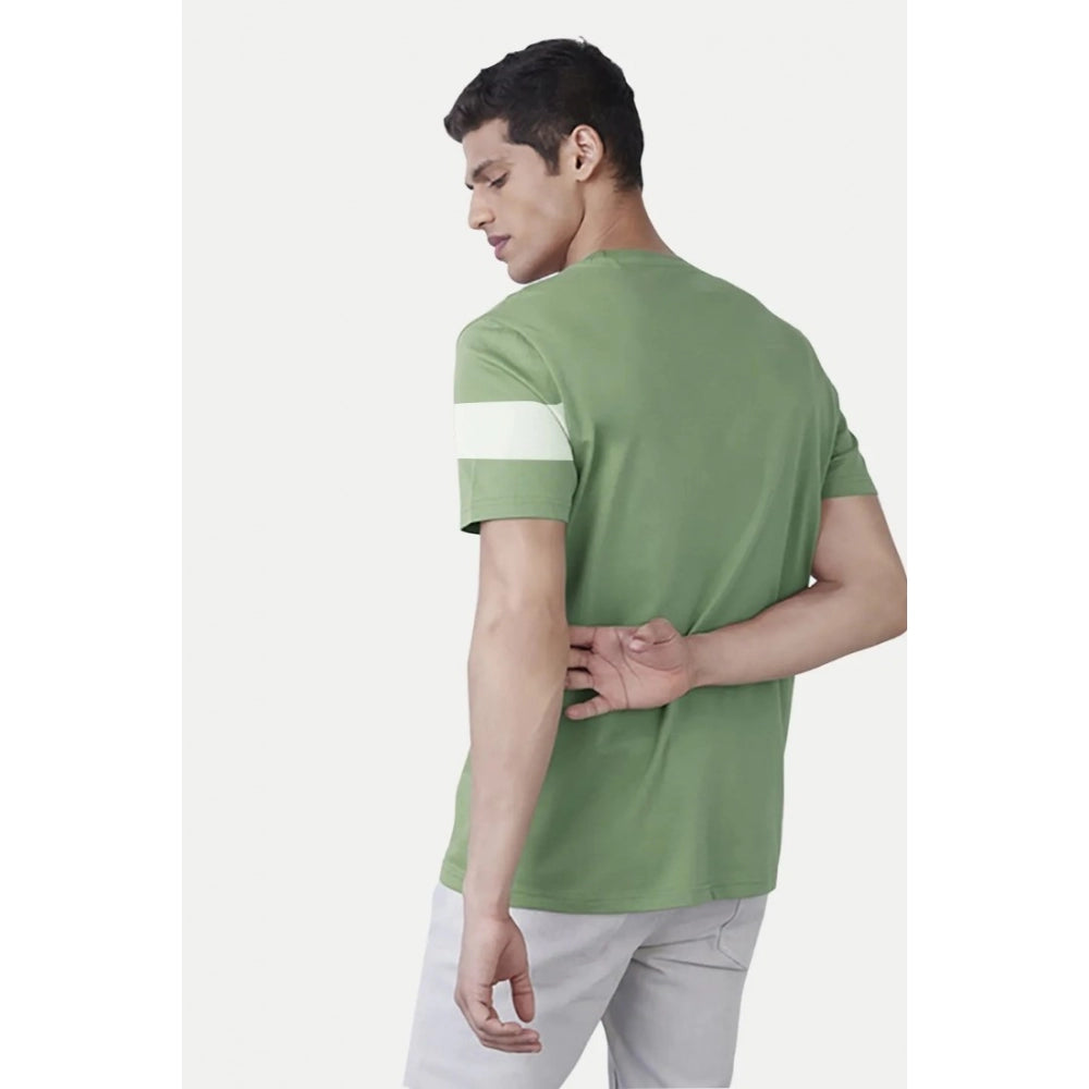 Men's Casual Half sleeve Stripped Cotton Crew Neck T-shirt (Light Green)