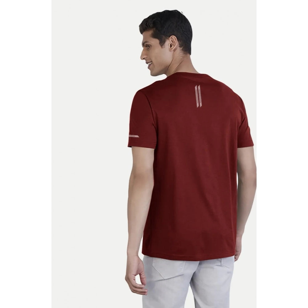 Men's Casual Half sleeve Solid Polyester Crew Neck T-shirt (Maroon)