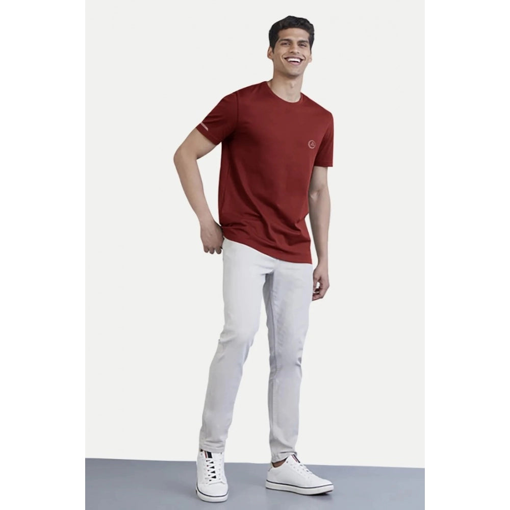 Men's Casual Half sleeve Solid Polyester Crew Neck T-shirt (Maroon)