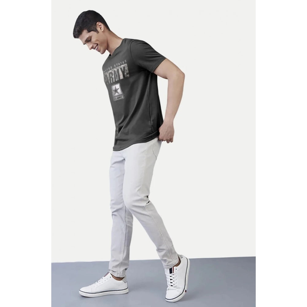 Men's Casual Half sleeve Printed Cotton Round Neck T-shirt (Dark Grey)