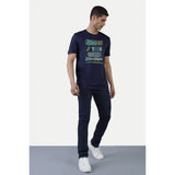 Men's Casual Half sleeve Printed Polyester Crew Neck T-shirt (Navy)