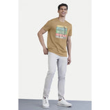 Men's Casual Half sleeve Digital Printed Cotton Crew Neck T-shirt (Sand)