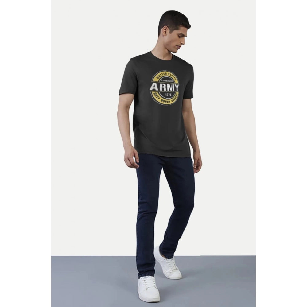 Men's Casual Half sleeve Printed Cotton Crew Neck T-shirt (Black)