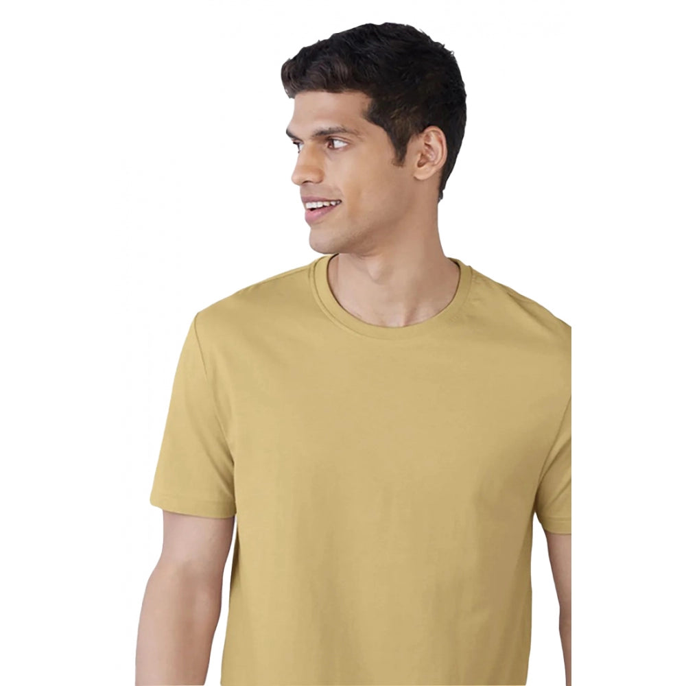 Men's Casual Half sleeve Solid Polyester Crew Neck T-shirt (Sand)