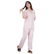Women's Casual Half Sleeve Printed Viscose Rayon Shirt With Pyjama Pant Night Suit Set (Pink)