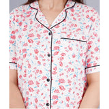 Women's Casual Half Sleeve Printed Viscose Rayon Shirt With Pyjama Pant Night Suit Set (Baby Pink)
