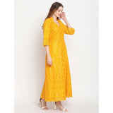 Women's Casual 3/4th Sleeve Embroidered Cotton Kurti (Mustard)