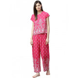 Women's Casual Short Sleeve Printed Rayon Pajama Set (Pink)