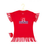 Girl's Casual Short Sleeve Printed Cotton T Shirt (Red)
