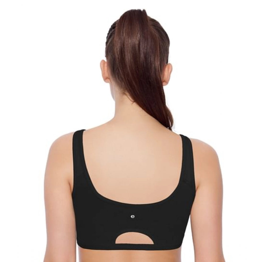 Women's Cotton Low Impact Non-Padded, Non-Wired, High-Coverage Bra (Black)