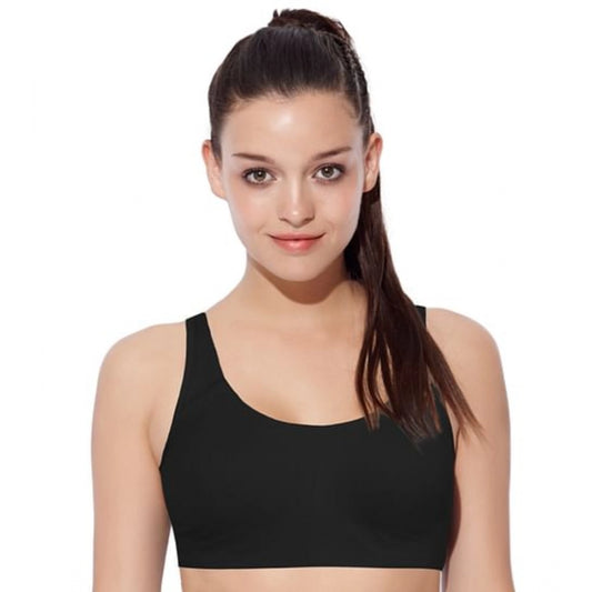 Women's Cotton Low Impact Non-Padded, Non-Wired, High-Coverage Bra (Black)