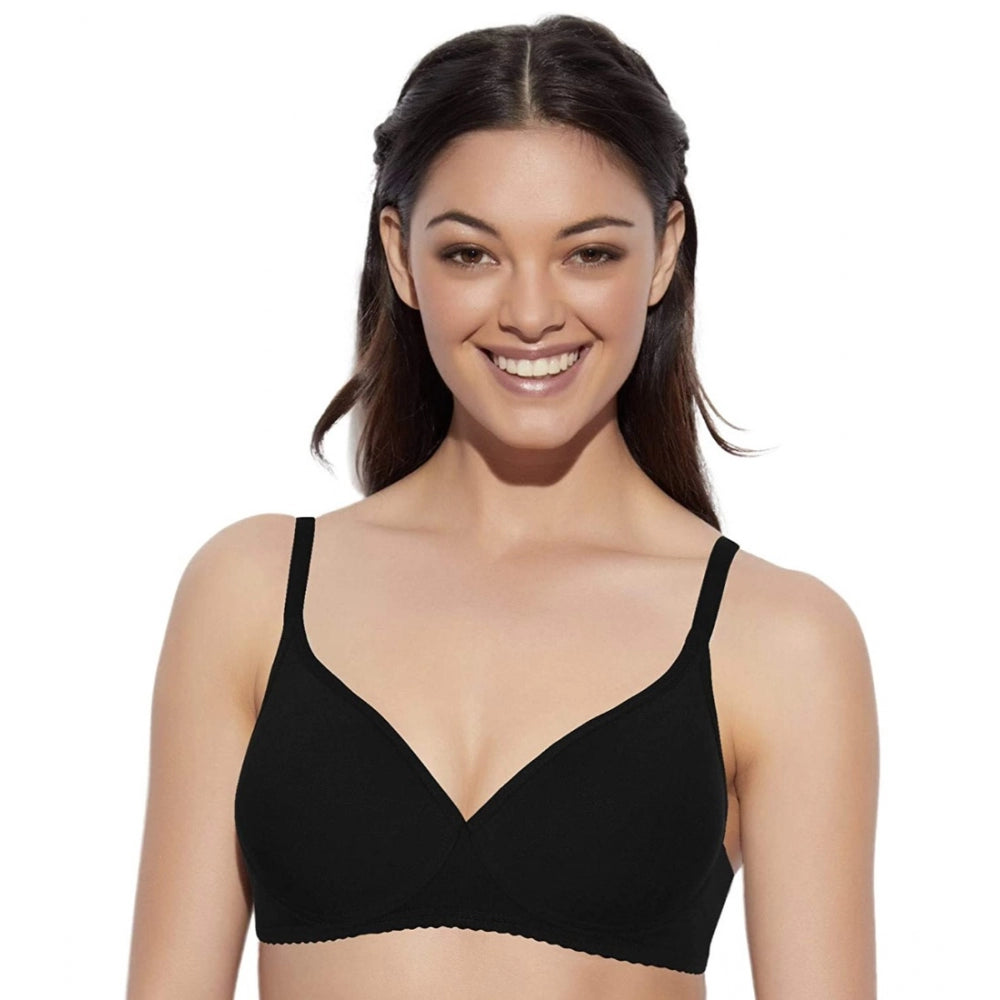 Women's Cotton Non-Wired &amp; Medium Coverage T-Shirt Bra (Black)