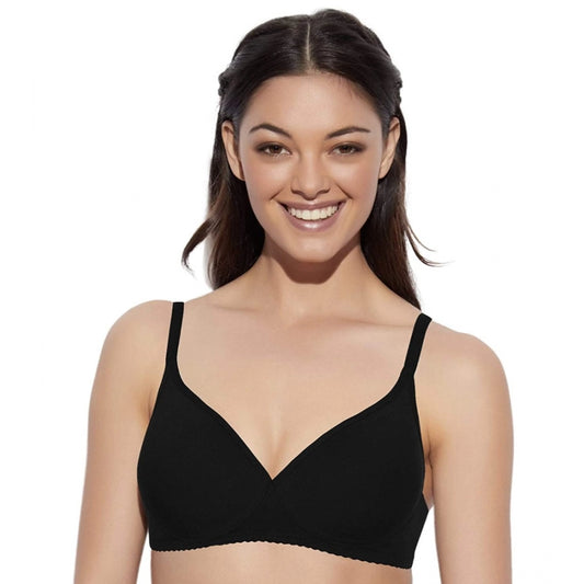 Women's Cotton Non-Wired &amp; Medium Coverage T-Shirt Bra (Black)