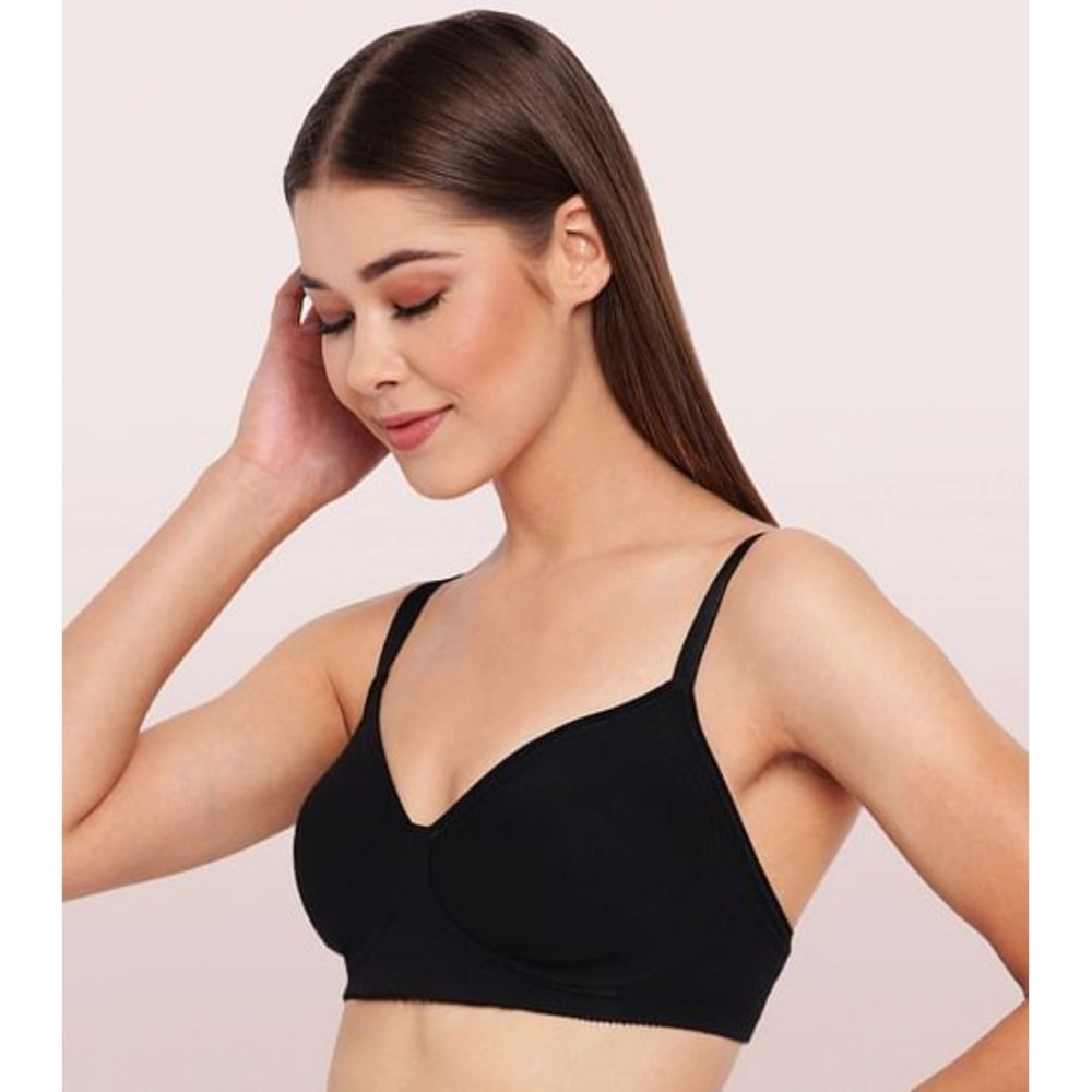 Women's Cotton Everyday Non Padded And Wirefree Bra (Black)