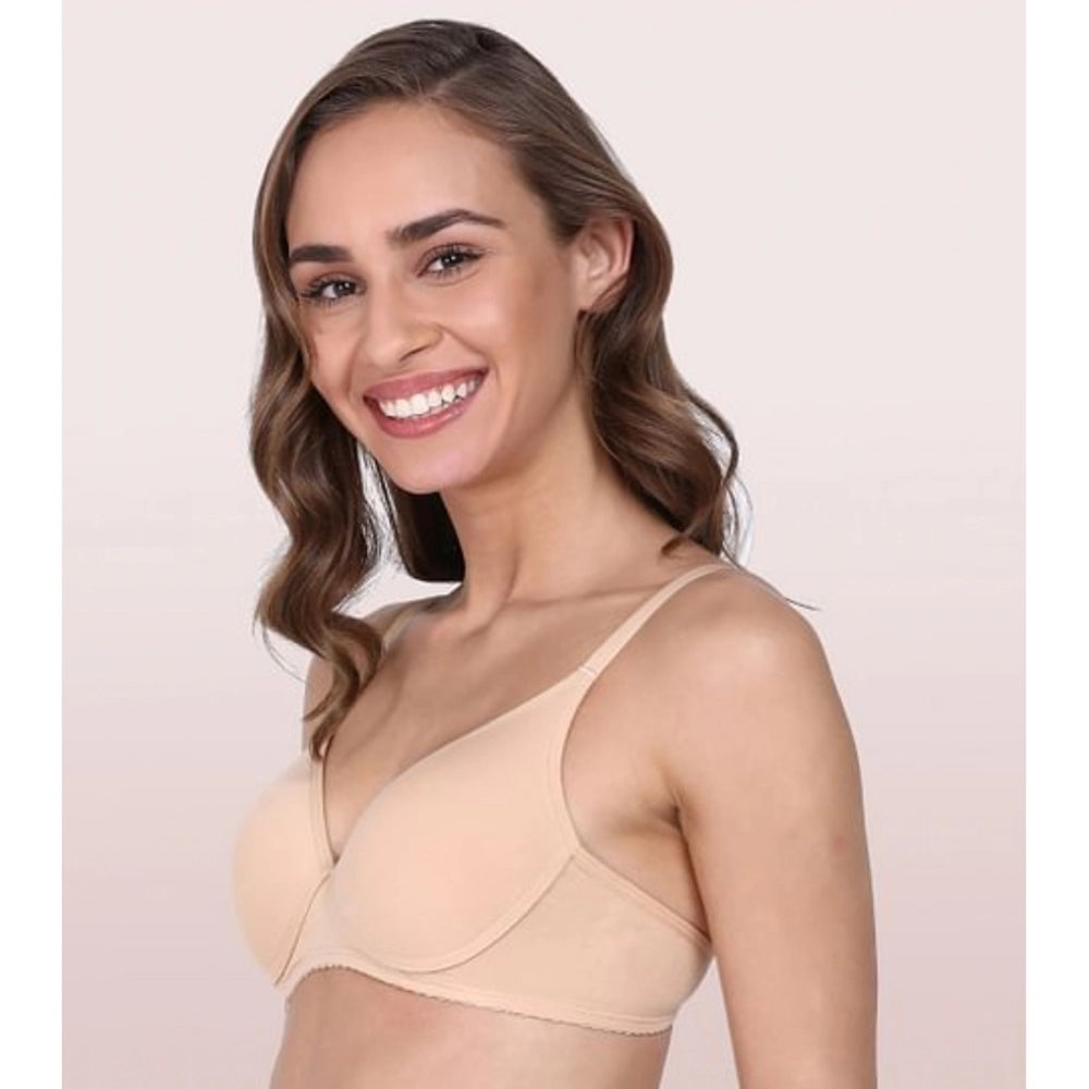 Women's Cotton Non-Wired &amp; Medium Coverage T-Shirt Bra (Skin)
