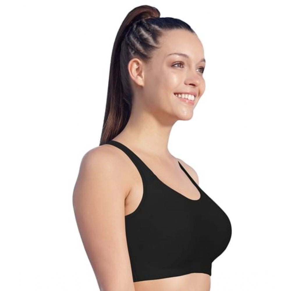 Women's Cotton Low Impact Non-Padded, Non-Wired, High-Coverage Bra (Black)
