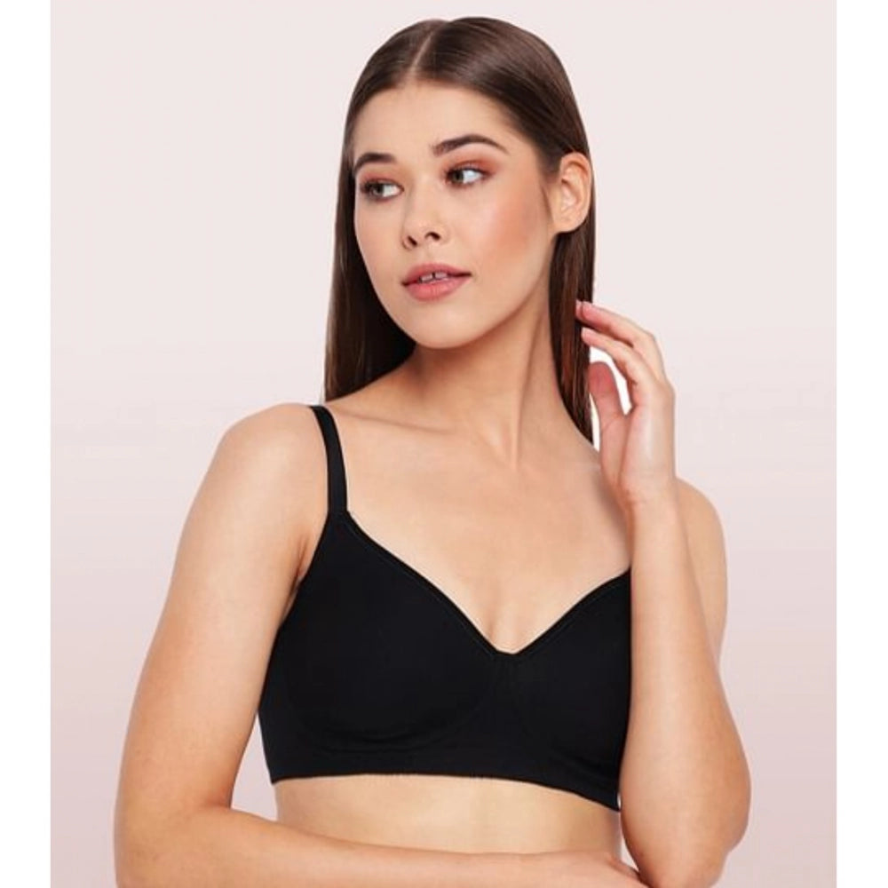 Women's Cotton Everyday Non Padded And Wirefree Bra (Black)