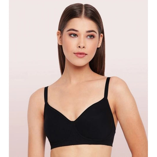 Women's Cotton Everyday Non Padded And Wirefree Bra (Black)