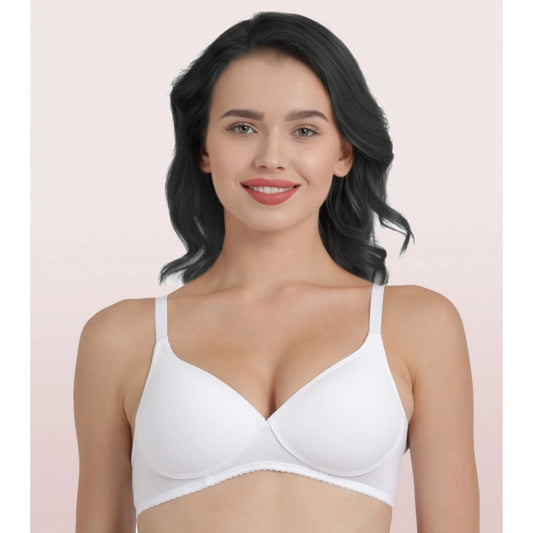 Women's Cotton Non-Wired &amp; Medium Coverage T-Shirt Bra (White)
