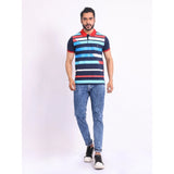 Generic Men's Casual Cotton Printed Polo Neck Half Sleeve T-Shirt (Navy)