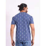 Generic Men's Casual Cotton Printed Round Neck Half Sleeve T-Shirt (Blue)