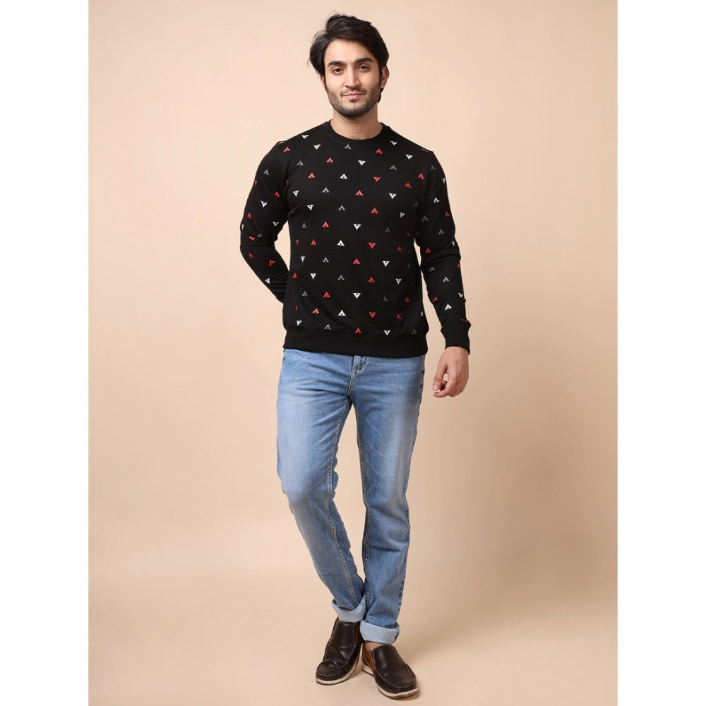 Men's Casual Cotton Printed Round Neck Full Sleeve Sweat T-Shirt (Black)