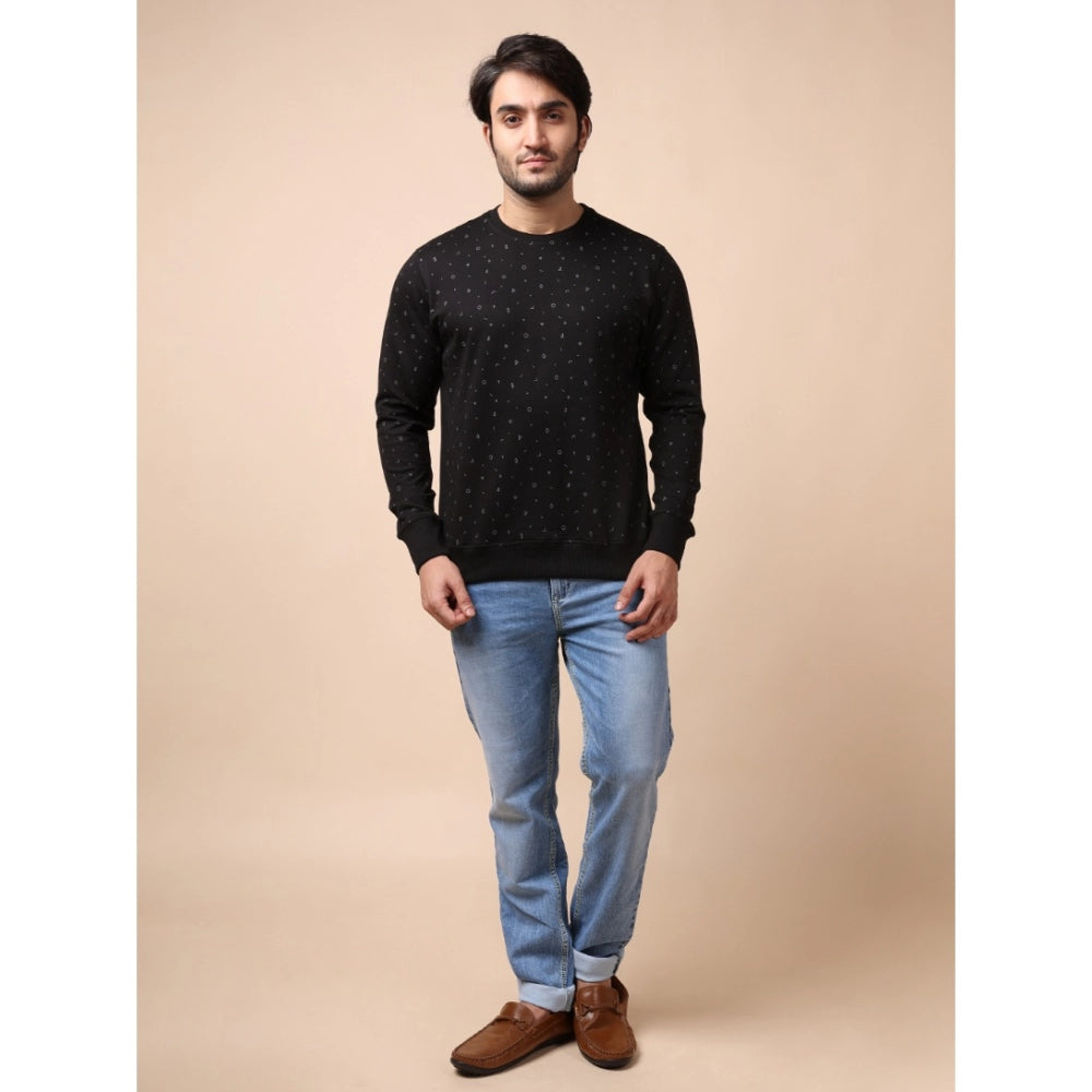 Men's Casual Cotton Printed Round Neck Full Sleeve Sweat T-Shirt (Black)