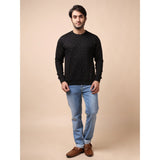 Men's Casual Cotton Printed Round Neck Full Sleeve Sweat T-Shirt (Black)