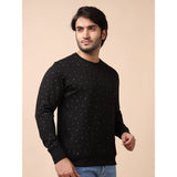 Men's Casual Cotton Printed Round Neck Full Sleeve Sweat T-Shirt (Black)