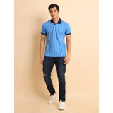Generic Men's Casual Cotton Printed Polo Neck Half Sleeve T-Shirt (LightBlue)