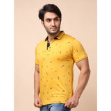 Men's Casual Cotton Printed Polo Neck Half Sleeve T-Shirt (Mustard)