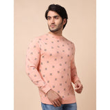 Men's Casual Cotton Printed Round Neck Full Sleeve Sweat T-Shirt (Peach)