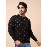 Men's Casual Cotton Printed Round Neck Full Sleeve Sweat T-Shirt (Black)