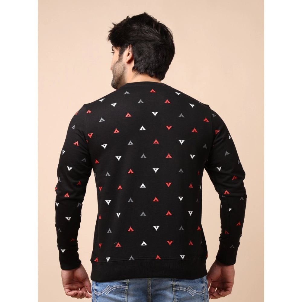 Men's Casual Cotton Printed Round Neck Full Sleeve Sweat T-Shirt (Black)
