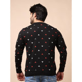 Men's Casual Cotton Printed Round Neck Full Sleeve Sweat T-Shirt (Black)