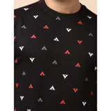 Men's Casual Cotton Printed Round Neck Full Sleeve Sweat T-Shirt (Black)
