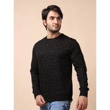 Men's Casual Cotton Printed Round Neck Full Sleeve Sweat T-Shirt (Black)