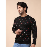 Men's Casual Cotton Printed Round Neck Full Sleeve Sweat T-Shirt (Black)