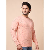 Men's Casual Cotton Printed Round Neck Full Sleeve Sweat T-Shirt (Peach)