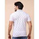 Men's Casual Cotton Printed Polo Neck Half Sleeve T-Shirt (White)