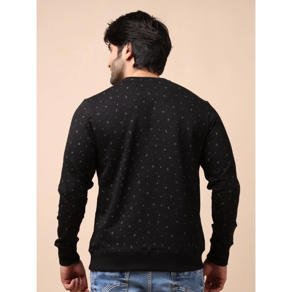 Men's Casual Cotton Printed Round Neck Full Sleeve Sweat T-Shirt (Black)
