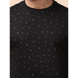 Men's Casual Cotton Printed Round Neck Full Sleeve Sweat T-Shirt (Black)