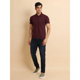 Generic Men's Casual Cotton Printed Polo Neck Half Sleeve T-Shirt (Wine)