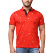 Men's Casual Cotton Printed Polo Neck Half Sleeve T-Shirt (Red)